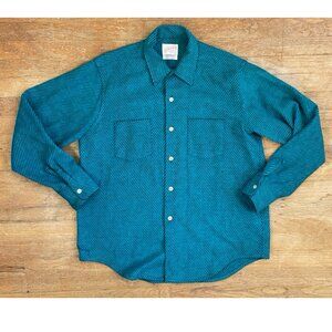 Vintage Mens 1960s Ribbed Flannel Shirt 60s Teal Diagonal Striped 100% Cotton  M